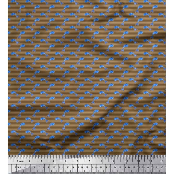 Soimoi Brown Cotton Duck Fabric Stripes & Whale Fish Ocean Decor Fabric Printed Yard 42 Inch Wide