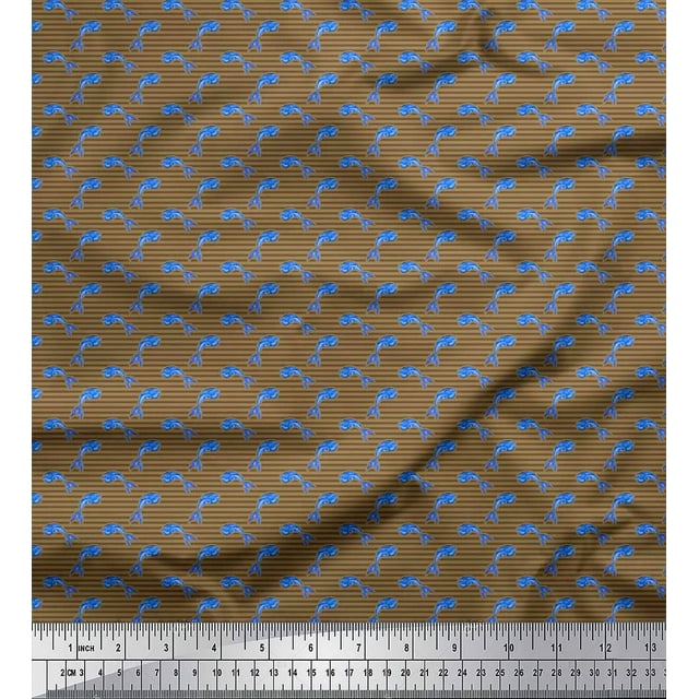 Soimoi Brown Cotton Duck Fabric Stripes & Whale Fish Ocean Decor Fabric Printed Yard 42 Inch Wide