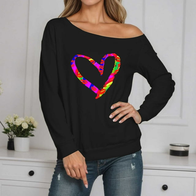 TINZ Chandail en Molleton Mode Femme à Manches Longues Épaules Dénudées Chandail Décontracté Col Rond Tunique avec Design Imprimé pour Automne Hiver Veste à Fermeture Éclair Complète Chemise d'Automne Grande Taille