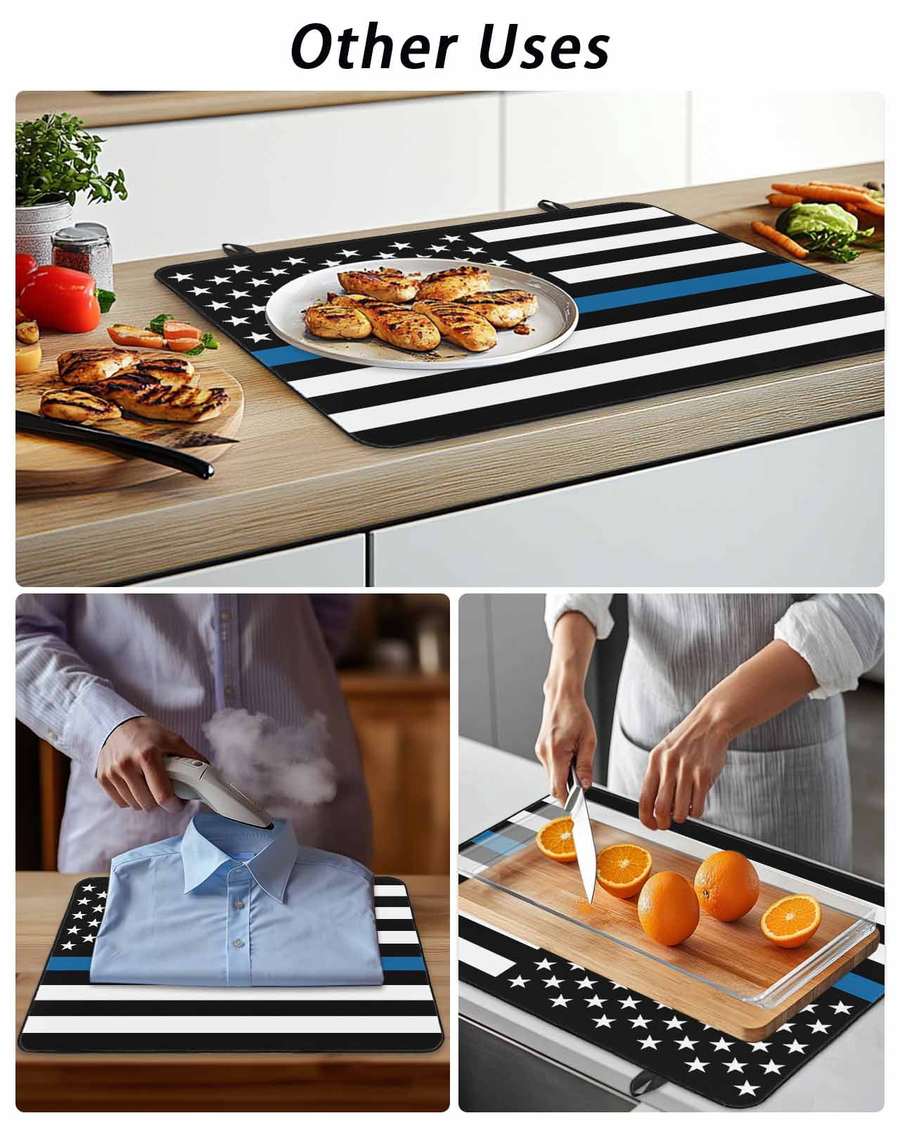 Stove Top Covers for Electric Stove,Blue White American Police Flag Glass Stovetop Cover Protector,Honoring Law Enforcement Officers Cooktop Protector Oven Mat for Kitchen Countertop 24"x21"