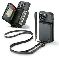 Dteck iPhone 14 Wallet Case Crossbody, Zipper Phone Case with RFID Blocking Card Holder Wrist Strap Leather Purse Cover Gift for Women for Apple iPhone 14, Black