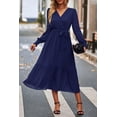 thumbnail image 4 of Vestido PRETTYGARDEN Maxi Cruzado con Escote en V y Mangas Largas Azul Marino Talla L, 4 of 6