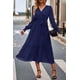 thumbnail image 4 of Vestido PRETTYGARDEN envolvente con escote en V, manga larga, estilo bohemio azul marino XL, 4 of 6