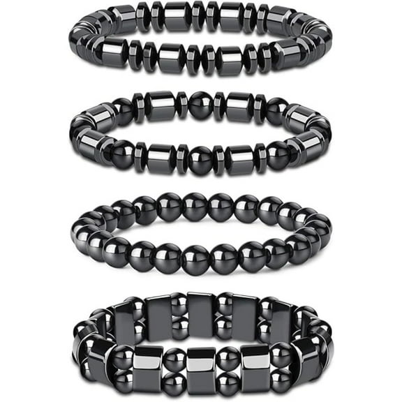 4Pcs Magnetic Hematite & Tiger Eye Bracelets Set, Adjustable Energy Stone Bead Bracelets for Men and Women, Daily Wear Gift for Birthday, Christmas
