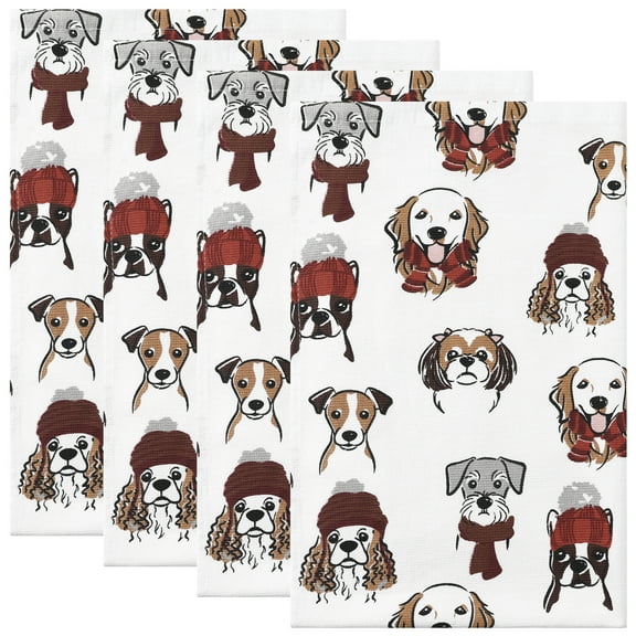 Unique Bargains Cotton Thick Large Animal and Floral Printed Kitchen Towels 18"x28" Dogs