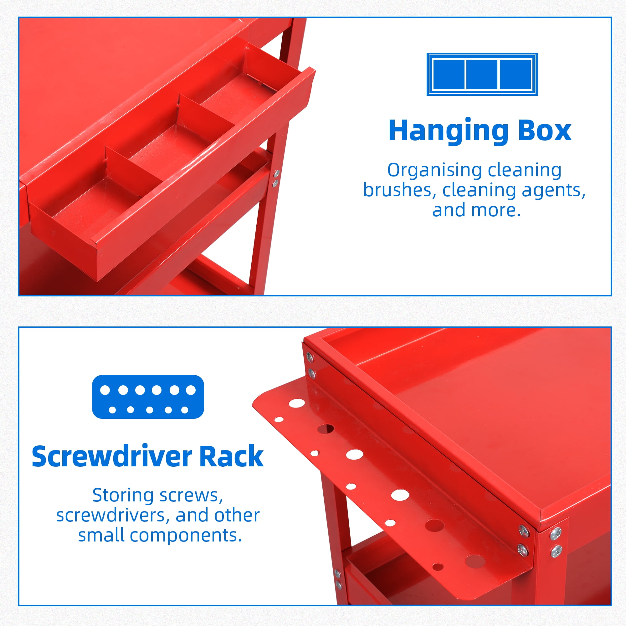 Dextrus 3 Tier Rooling Tool Cart, 400lbs Heavy Duty Utility Cart with Lockable Wheel, Red