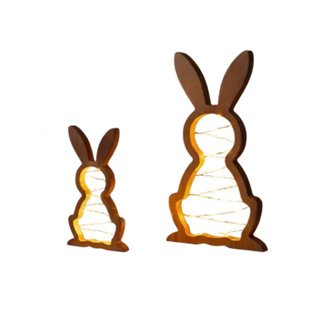 Adorable Rabbit Night Light Wooden Material Soft Glow Dimmable for Bedroom Desktop Nursery