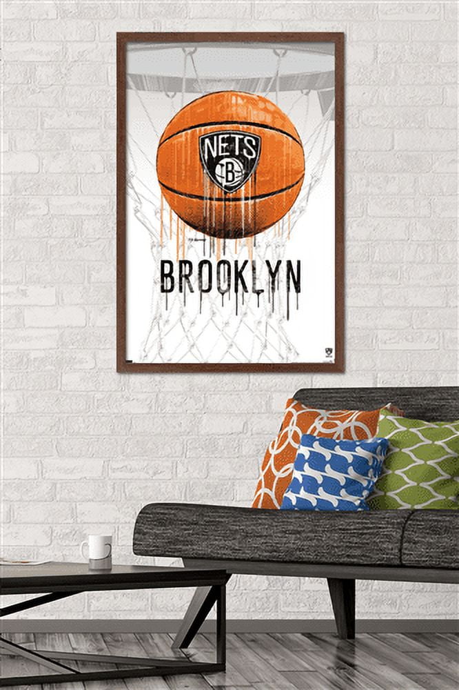 NBA Brooklyn Nets - Drip Basketball 21 Wall Poster, 22.375" x 34", Framed