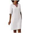 thumbnail image 2 of Summer Dresses for Women 2024 Summer Retro Solid Color Cotton Linen V-Neck Half Sleeve Dress Light Breathable Dress Dresses for Women 2024 Dresses for Women 2024 Casual Spring White Cotton Linen L, 2 of 5