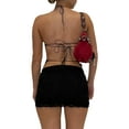 thumbnail image 6 of Women Tops Skirt Suit, Sleeveless Off Shoulder Hanging Neck Lace Crop Vest + Wrapped Solid Color Short Skirt Outfit, 6 of 7