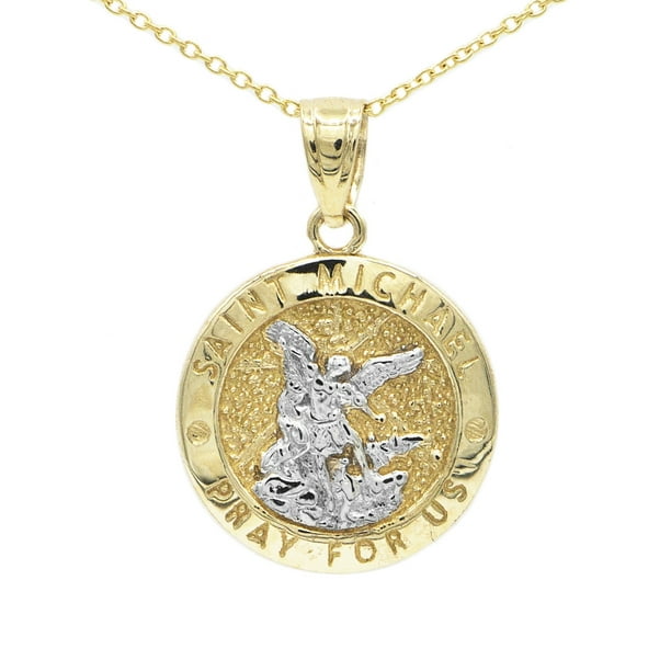10k Yellow Gold Two Tone Dainty Round Saint Michael Medallion Necklace With 20 Chain Com - Gold Saint Michael Pendant Chain 10k Yellow Gold Two Tone Dainty Round Saint Michael Medallion Necklace With 20 Chain Com - Gold Saint Michael Pendant Chain