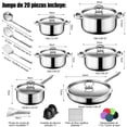 thumbnail image 2 of Bateria de Cocina, 20 Piezas Sartenes Antiadherentes, Bateria de Cocina Acero Inoxidable con Tapas y Cojín, Incluye Sartén Acero Inoxidable, Ollas de Cocina y Cucharas, 2 of 7