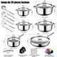 thumbnail image 2 of Bateria de Cocina, 20 Piezas Sartenes Antiadherentes, Bateria de Cocina Acero Inoxidable con Tapas y Cojín, Incluye Sartén Acero Inoxidable, Ollas de Cocina y Cucharas, 2 of 7