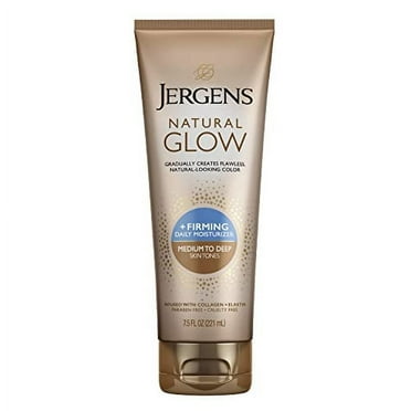 Jergens Natural Glow  FIRMING Body Lotion, Medium to Deep Skin Tone, 7.5 Fl Oz Sunless Tanning Daily Moisturizer, featuring Collagen and Elastin, Helps to Visibly Reduce Cellulite