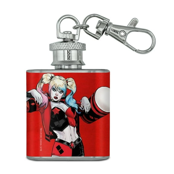 Harley Quinn Character Stainless Steel 1oz Mini Flask Key Chain