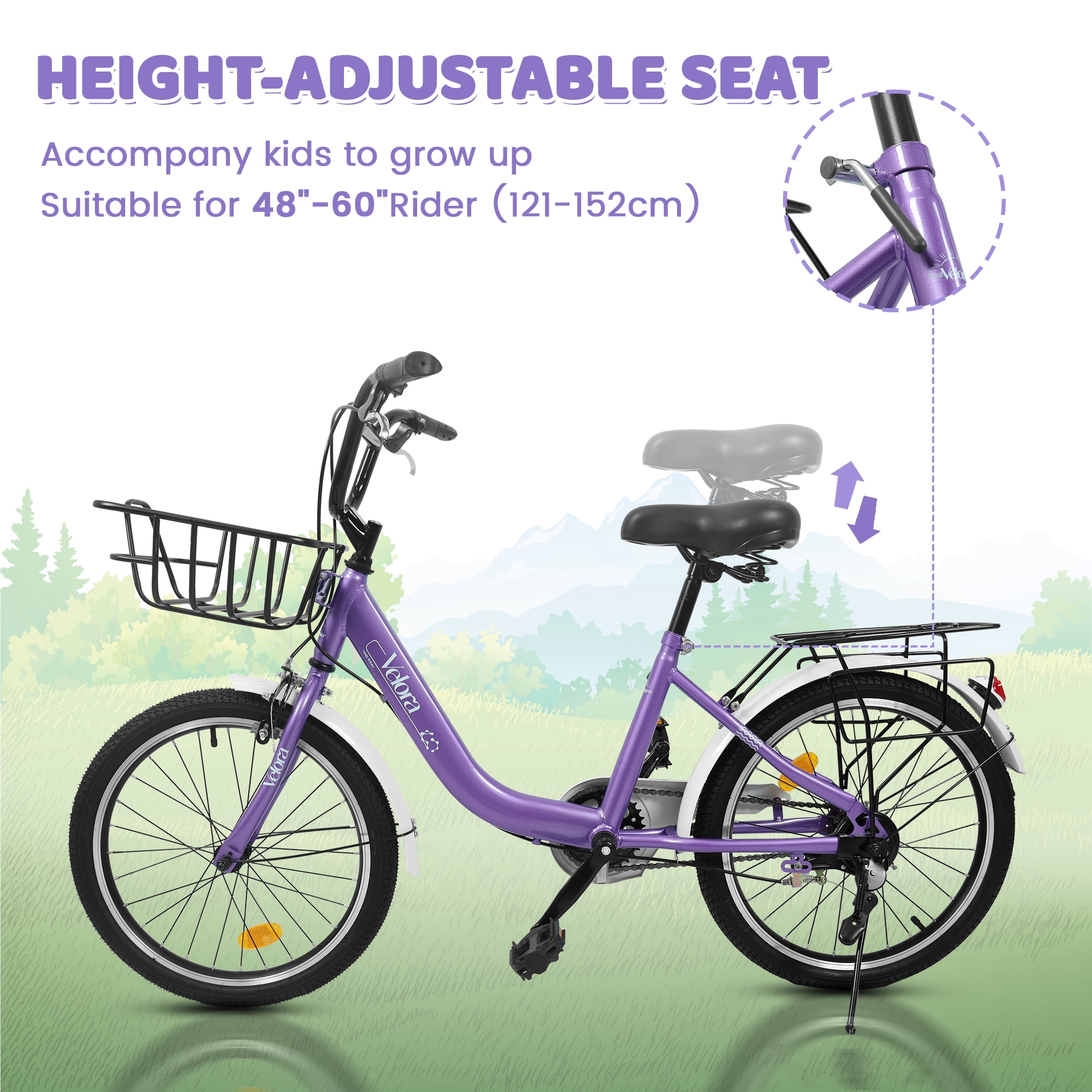 imerelez Kids Bike 20 Inch for Boys Girls Ages 6-12, Single-Speed with Dual V-Brake & Coaster Brakes, Lightweight Steel Frame, Multiple Colors (Pink/Green/Purple/White)