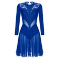 thumbnail image 3 of YONGHS Women's Rhinestone Lyrical Dance Dress Long Sleeve Sheer Mesh Contemporary Dance Costume Blue M, 3 of 7