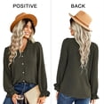 thumbnail image 4 of Camisas con cuello en V y botones para mujer, manga larga/corta, para oficina, informales, de negocios, blusas lisas, 4 of 6