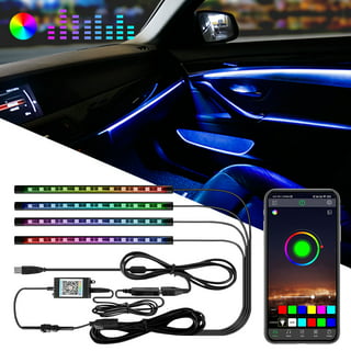 Jushope Interior Car LED Strip Lights, RGB USB Car Ambient Lighting with  Fiber Optic, EL Wire Car Accessories (2 in 1)
