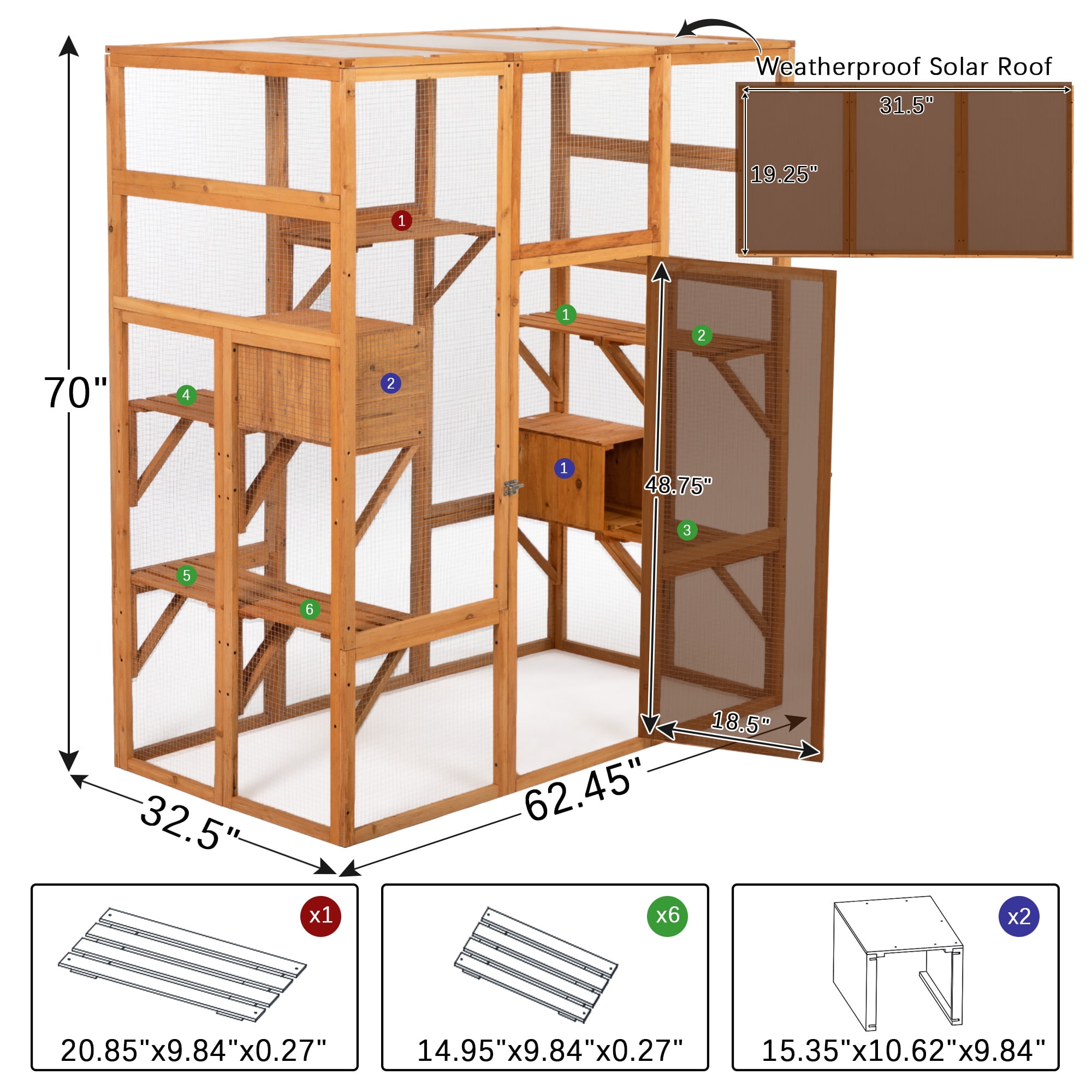 Veryke Outdoor Cat House Cat Shelter Wooden Animal Cage w/ Run, Glazed Pine Veryke Outdoor Cat House Cat Shelter Wooden Animal Cage w/ Run, Glazed Pine