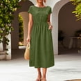 thumbnail image 2 of Zynoxe Midi Dresses for Women Casual Round Neck Short Sleeve Stretchable Waist Summer Dresses Flowy Breathable Beach Dresses with Pockets Green S, 2 of 8