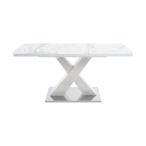 47.24"-62.99"Modern Rectangle Dining Table, Stretchable, with Printed White Marble Table Top+MDF X-Shape Table Leg with Metal Base