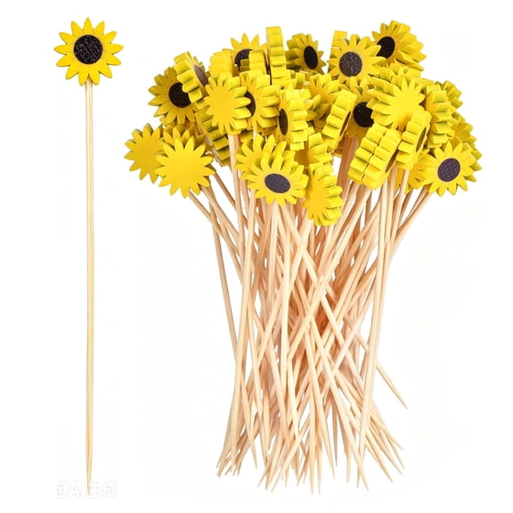 100 Pcs Flower Toothpicks for Appetizers, 4.7 Inch Fancy Picks for Party Decoration, Bamboo Appetizer Skewers for Charcuterie Sandwich Burgers Fruit Drinks Party