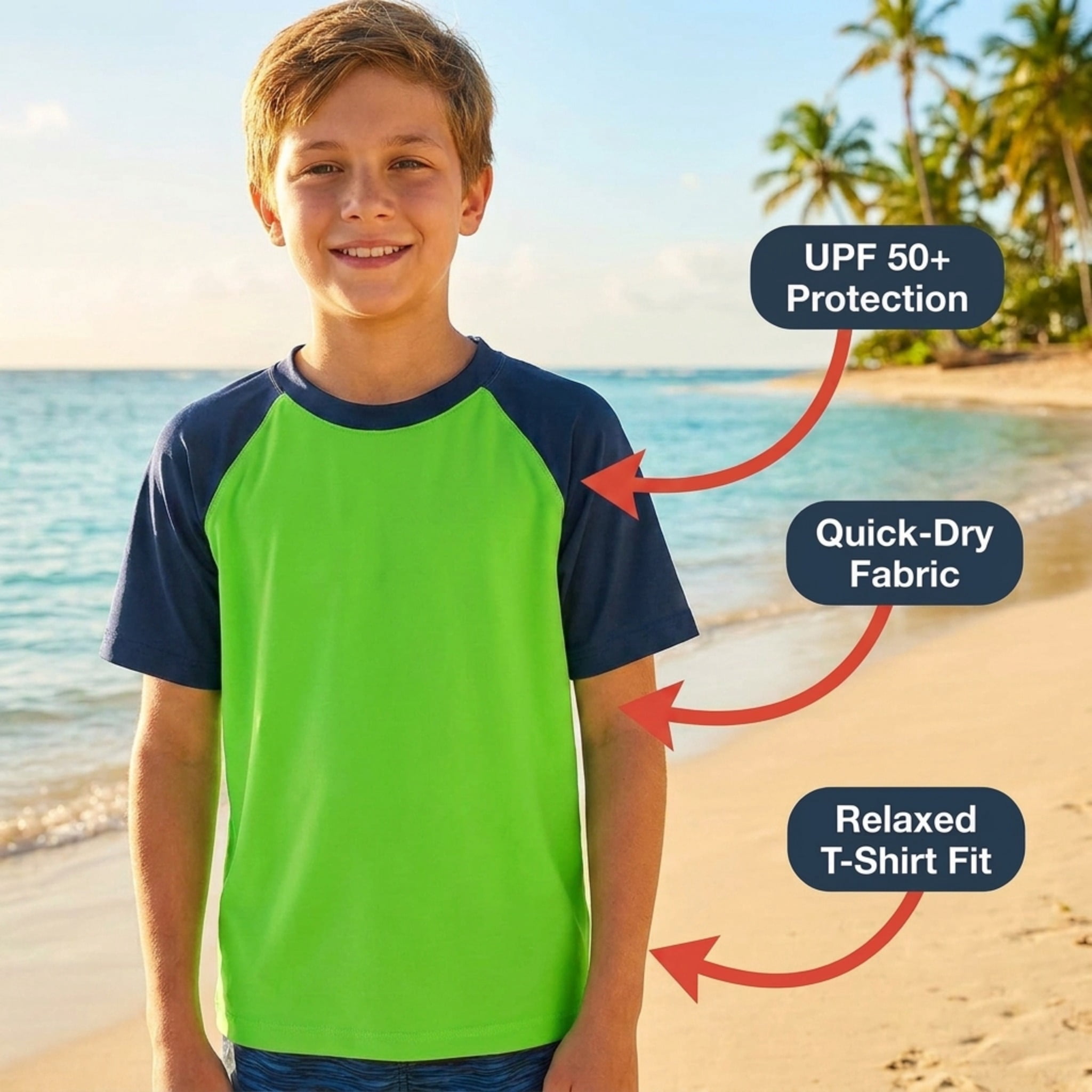 Kanu Surf Boys' Short Sleeve UPF 50+ Rashguard Swim Shirt
