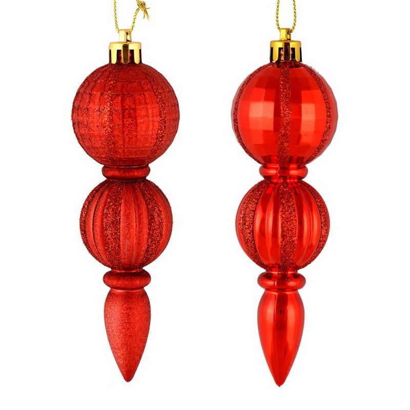 Vickerman 544297 5" Red Glitter/Matte Finial Christmas Tree Ornament