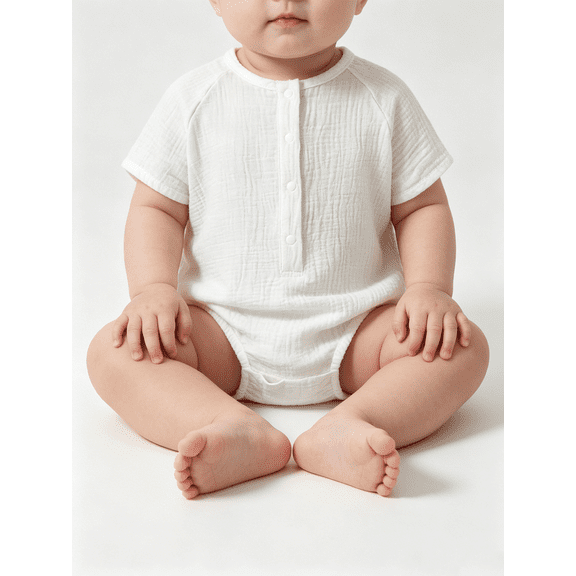 Busydd Baby Boy Romper 3 Months-2 Years Short Sleeve Button Down Front Baby Romper Casual Comfy Round Neck Cotton Onesie 6-9 Months