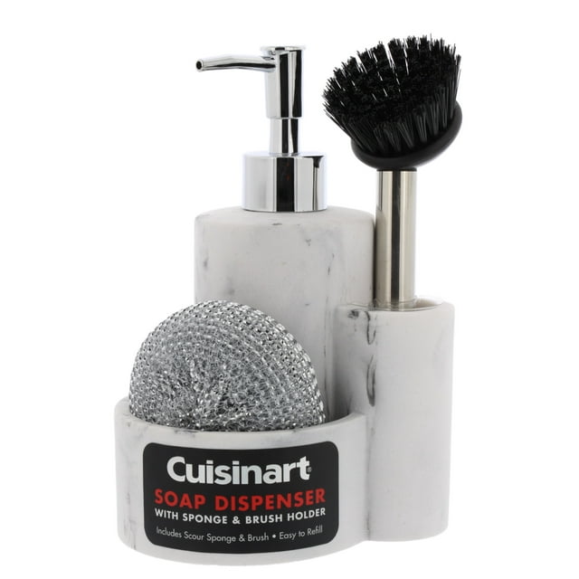 Cuisinart Round Kitchen Soap Dispenser with Sponge Holder and Brush