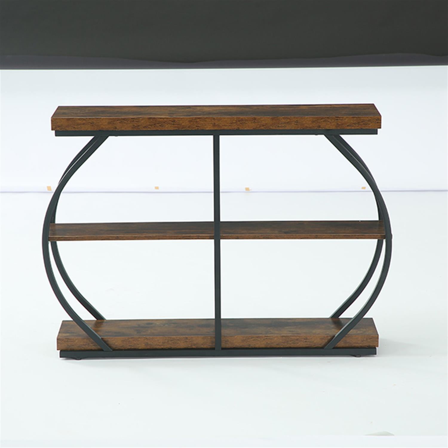 Demi Bonn 41" Retro Style Console Table 2 Tier Sofa Table for Entryway with Storage Shelves Metal Frame, Foyer Display Table, Brown