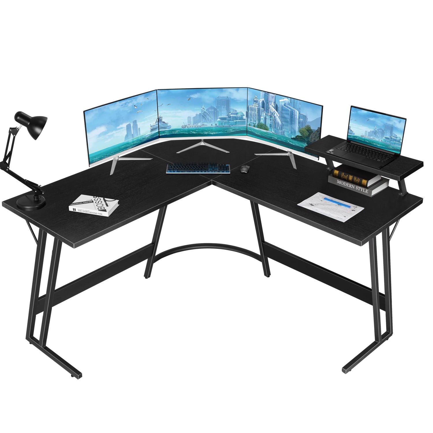 Lacoo Home Office Writing Desk Modern L-Shape Computer Desk, Black