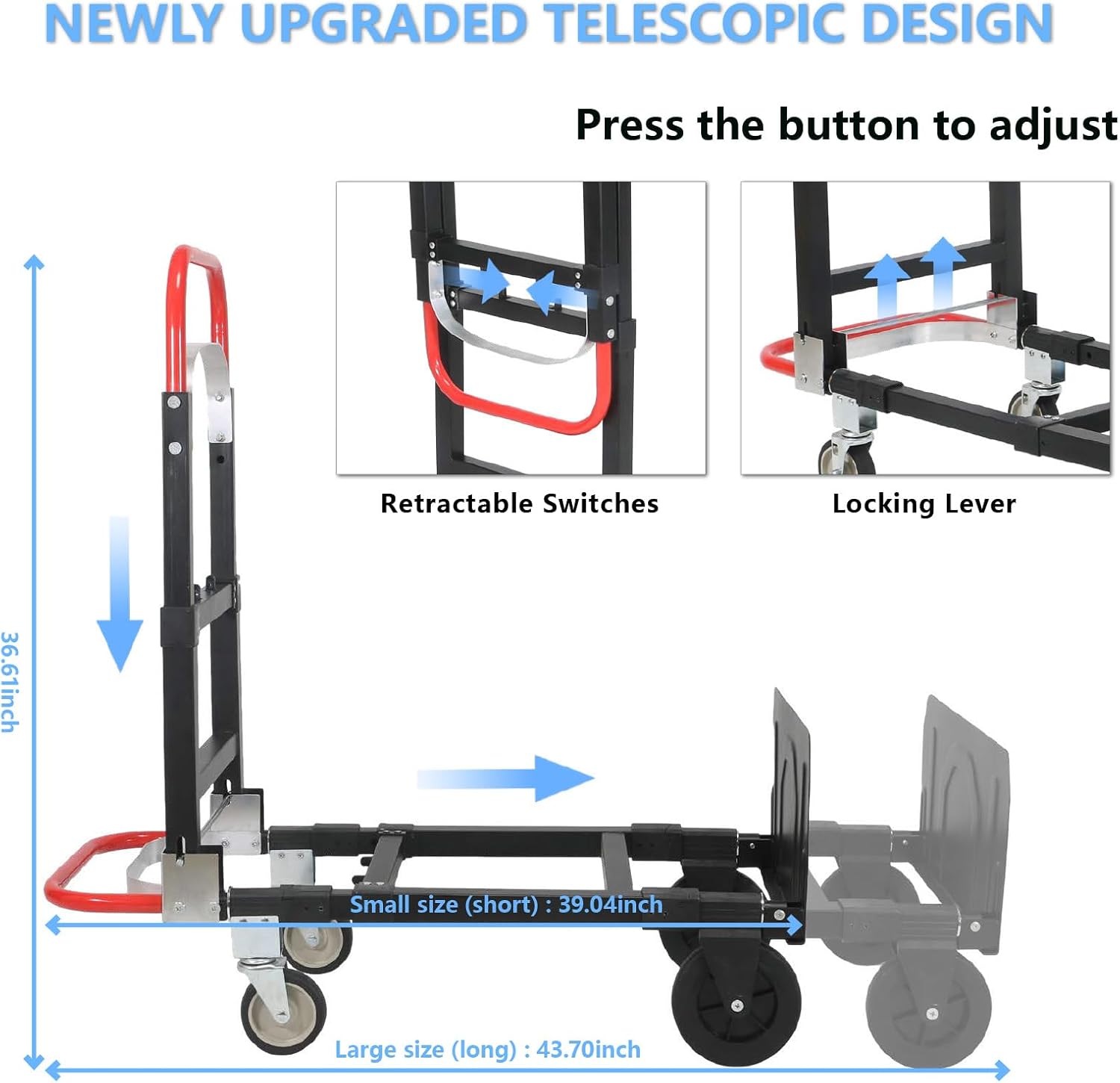 3 in 1 Convertible Hand Truck, Folding Dolly Cart with Retractable Handle, 600LBS Heavy Duty Aluminum for Luggage and Moving