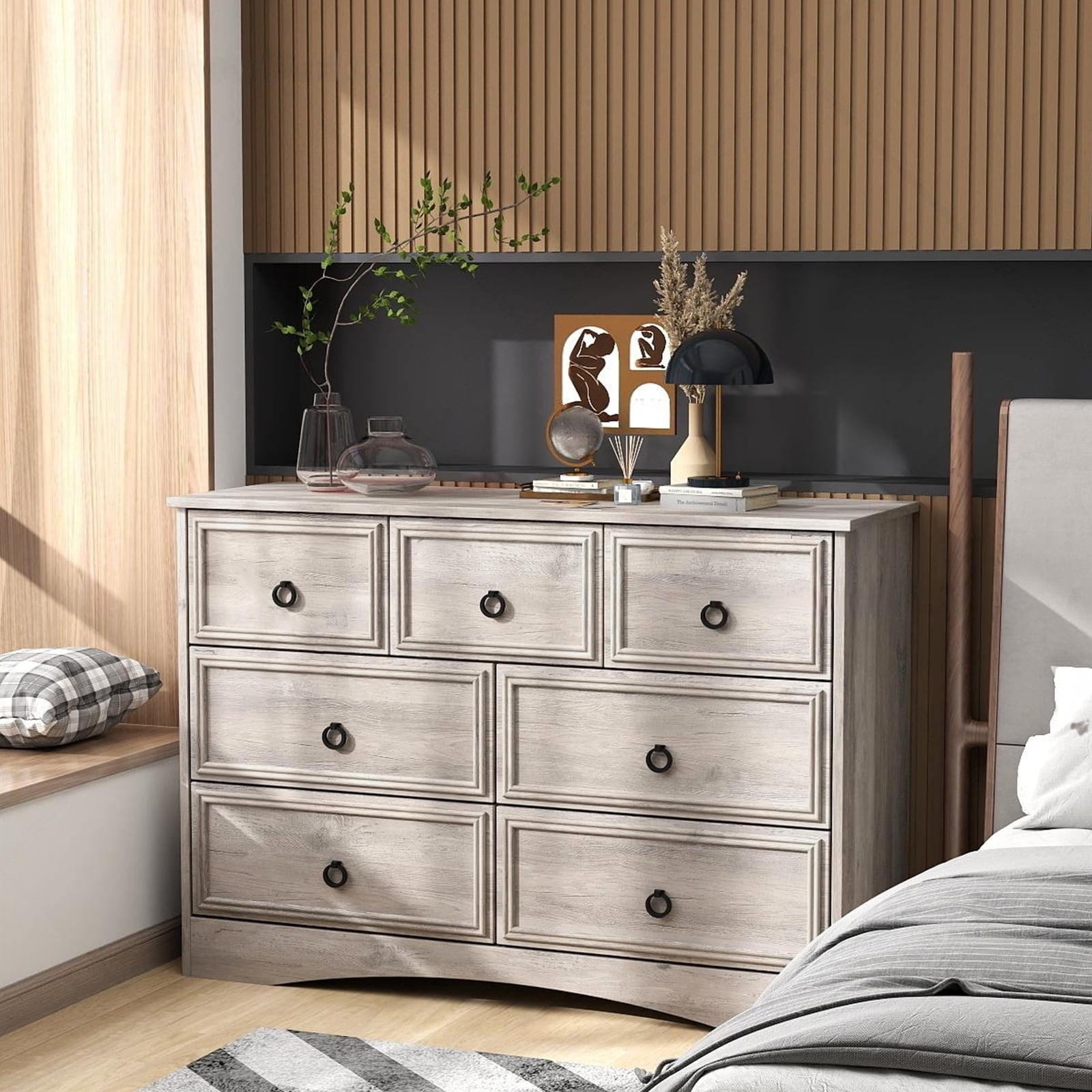 HUJAUU 7 Drawer Dresser, Modern Wood Chest of Drawers for Bedroom, Living Room, Closet, Hallway, Nursery, Gray