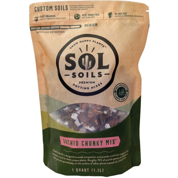 Sol Soils Orchid Potting Soil - Bark-Based Orchid Mix for Phalaenopsis & Epiphytes