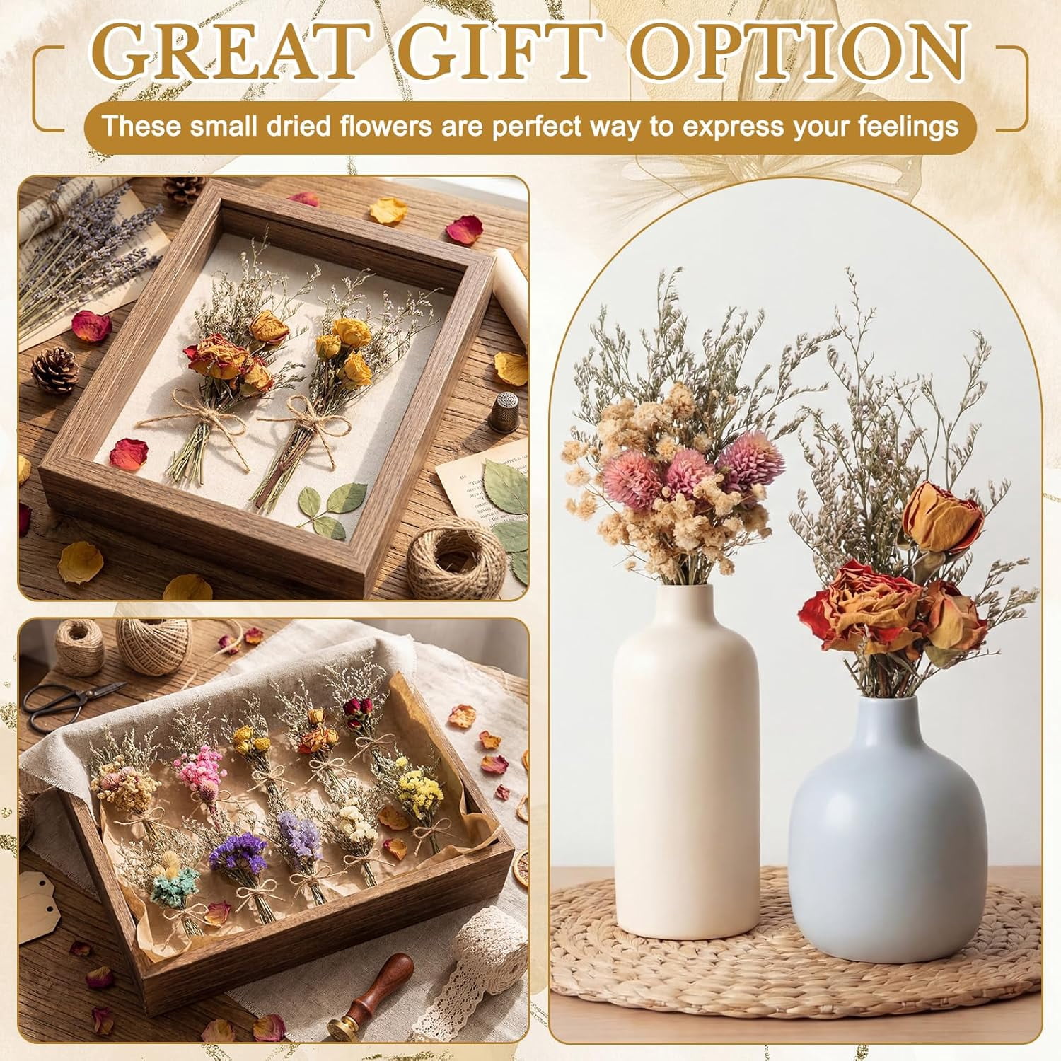 Dried Flower Bouquets Mini Dried Flowers Bulk with Stem Natural Real Flower Bundles Forget Me Not Boho Floral Arrangement for Crafts Vase Dly Wedding Decor Bridesmaid Gift
