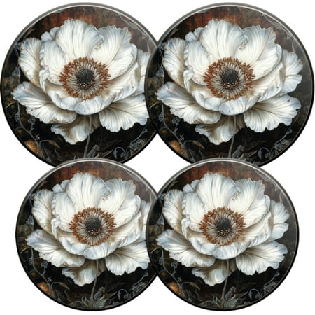 

Electric Stove Burner Covers 4 Pcs Round Gas Burner Cover 8 and 10 Inch White Poppy in Darkly Ornate Setting