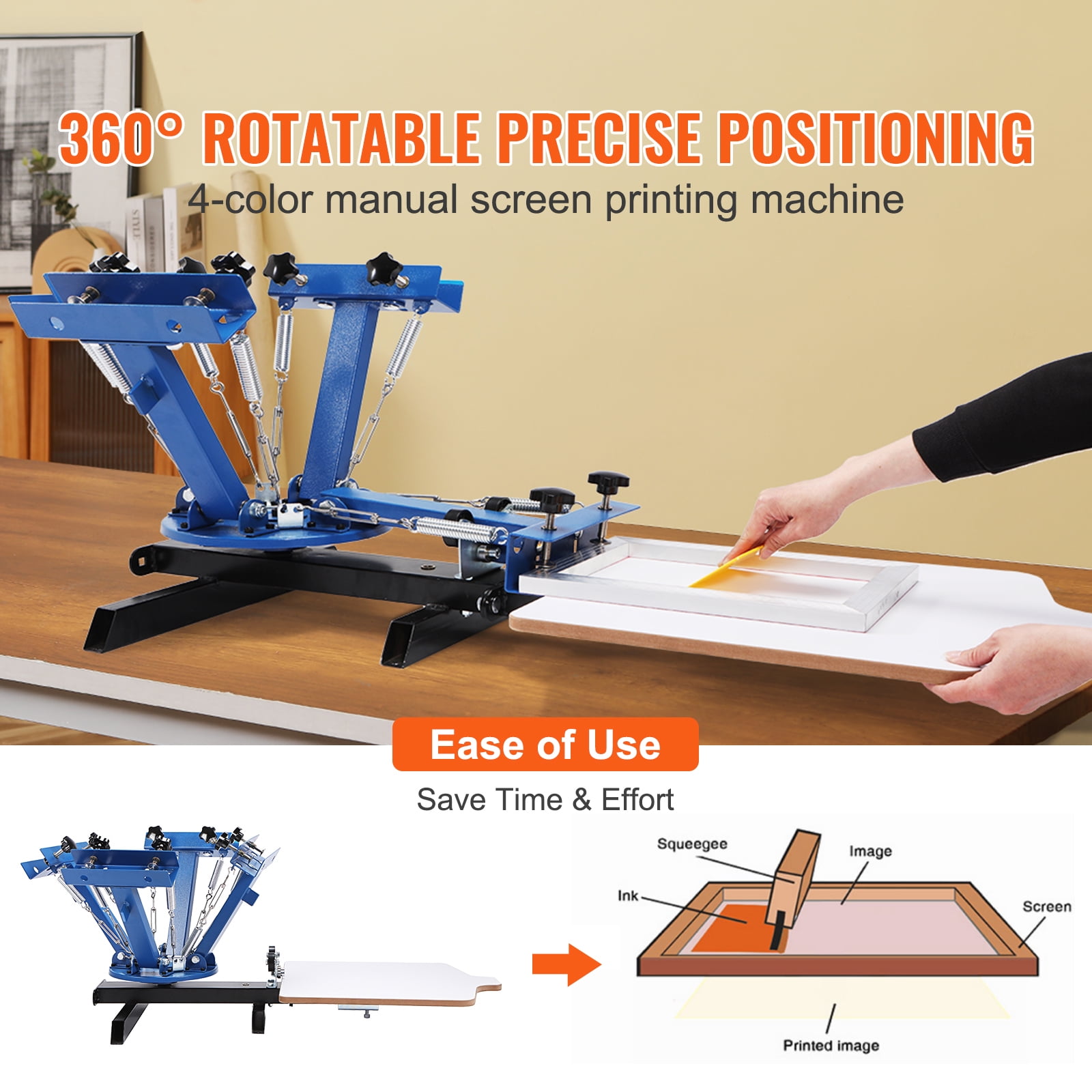 KFFKFF Screen Printing, Dimensions: 21.2x17.7in / 54x45cm, 360° Rotating Silk Print Press, Dual-Layer Alignment Tray for Customized T-Shirt Printing