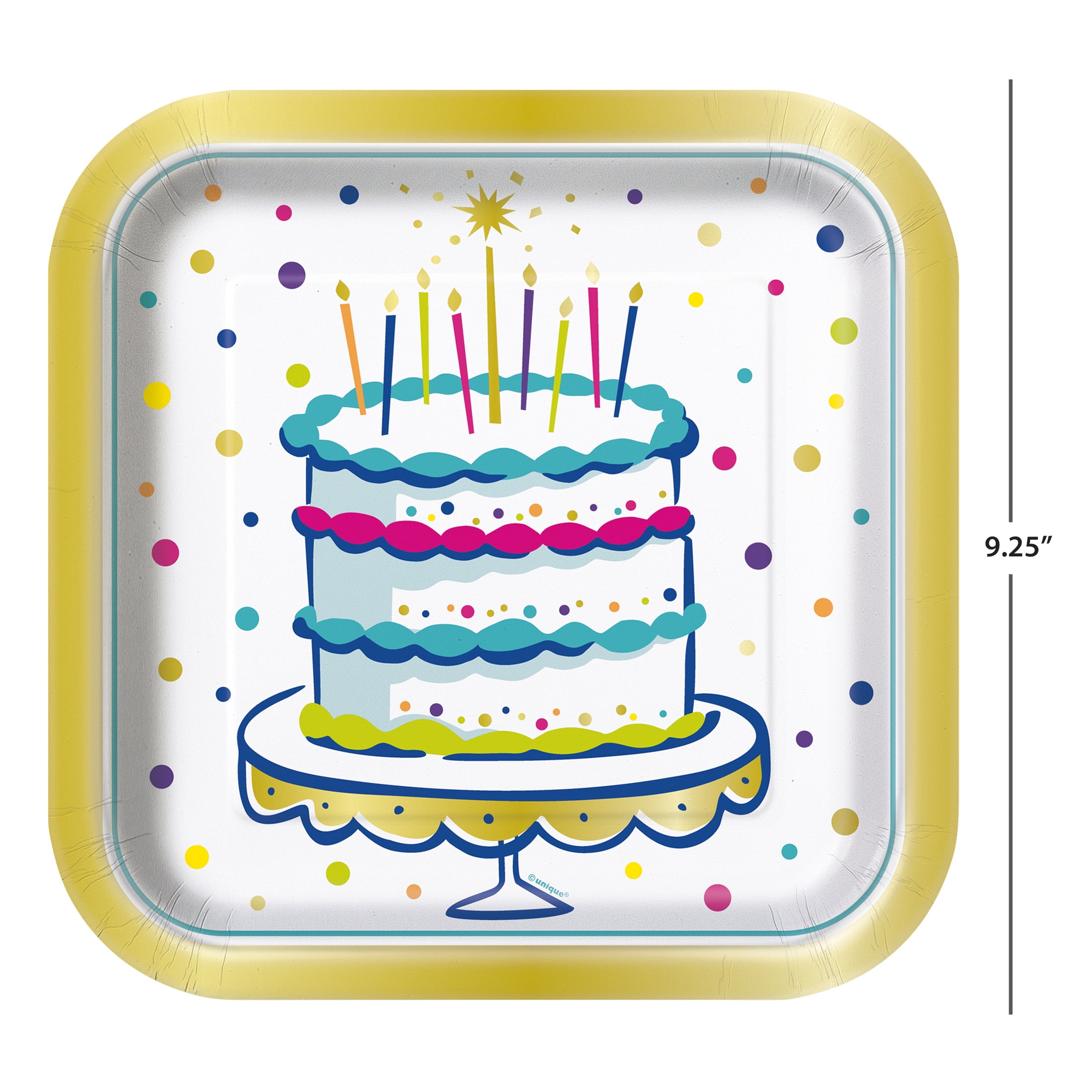 Cake Time Square Disposable Paper Plates, 9.25", Multicolor, 8 Count, by Way To Celebrate