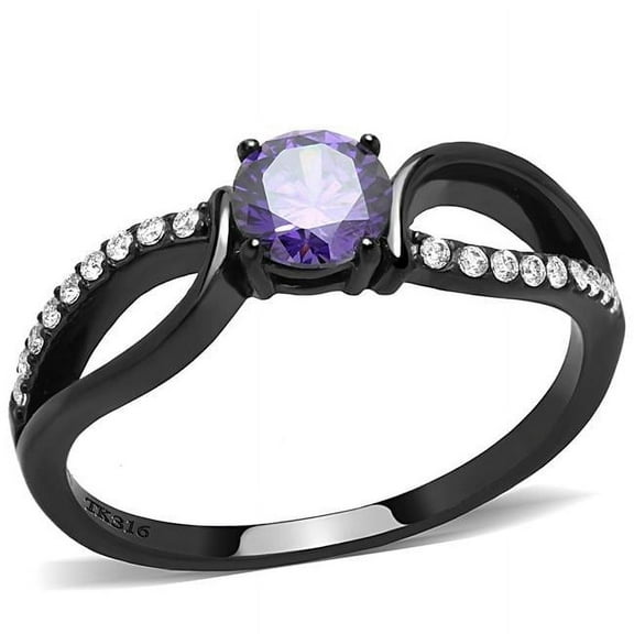 Alamode DA003-8 Women IP Black Stainless Steel Ring with AAA Grade CZ in Amethyst - Size 8