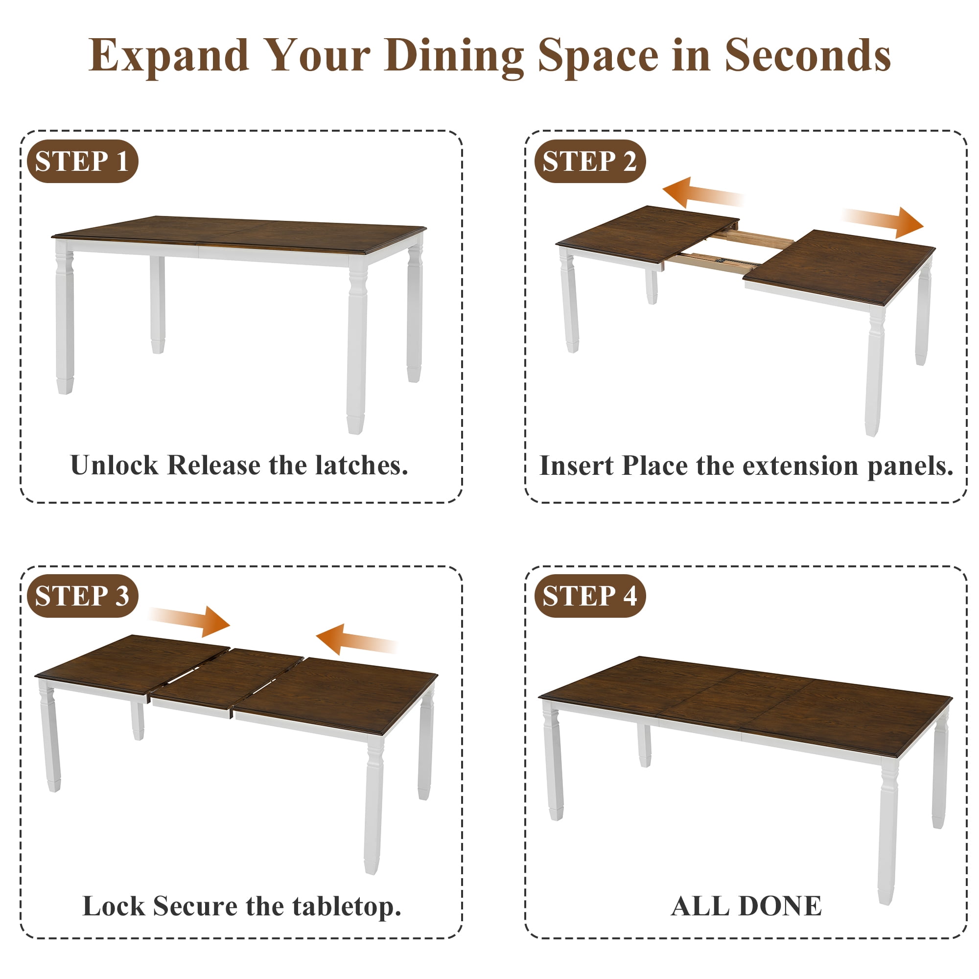 6-Piece Dining Table Set for 4, 77" Extendable Dining Table with 4 Upholstered Chairs and 1 Bench