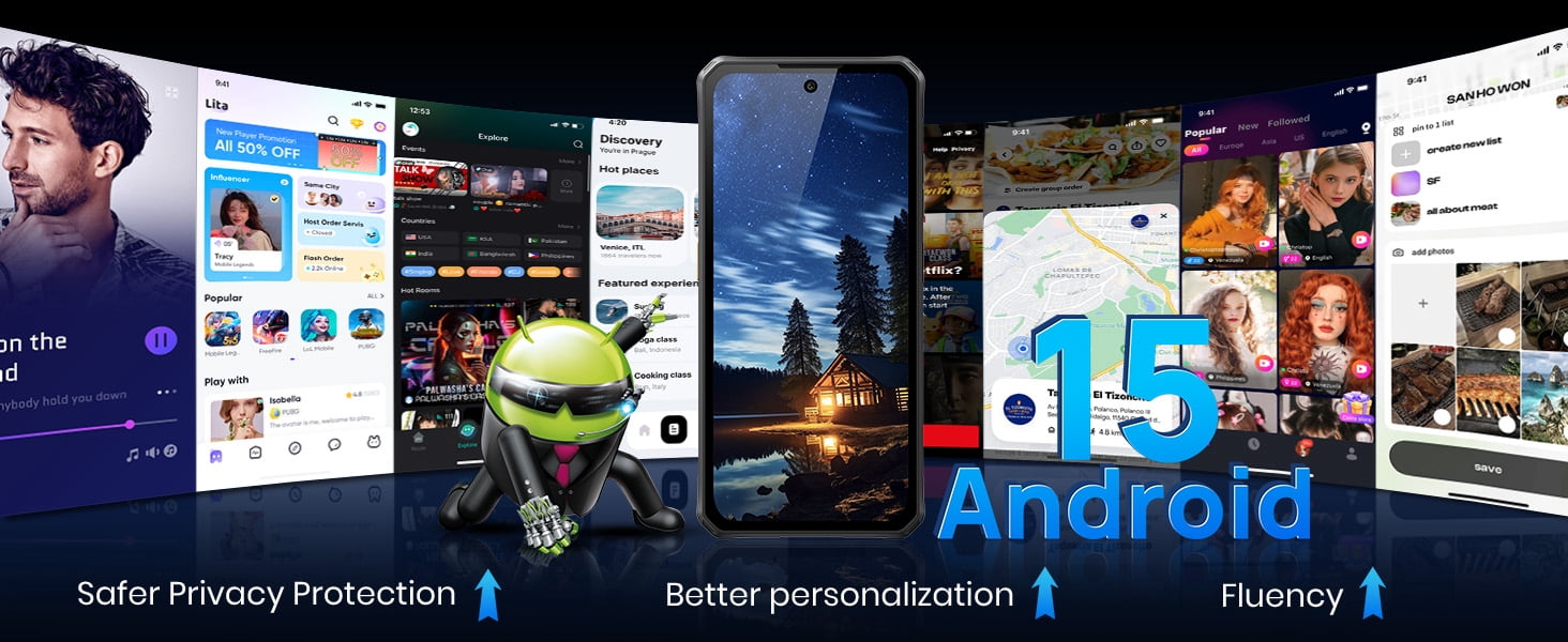 FOSSIBOT F114 Rugged Phone Unlocked Android 15, 16GB+128GB, 50MP AI Camera, 5000mAh Battery, Dual SIM 4G Mobile Phone,Triple Slot/NFC/Face ID/GPS