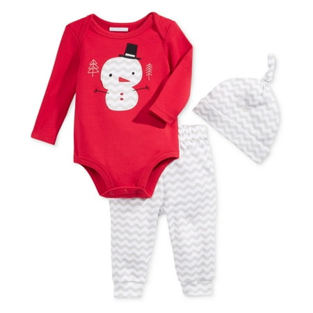 

First Impressions Baby Girls 3-Pc. Holiday Set Body Leggings Set & Hat Red Dove Grey Multi (0-3 Months)