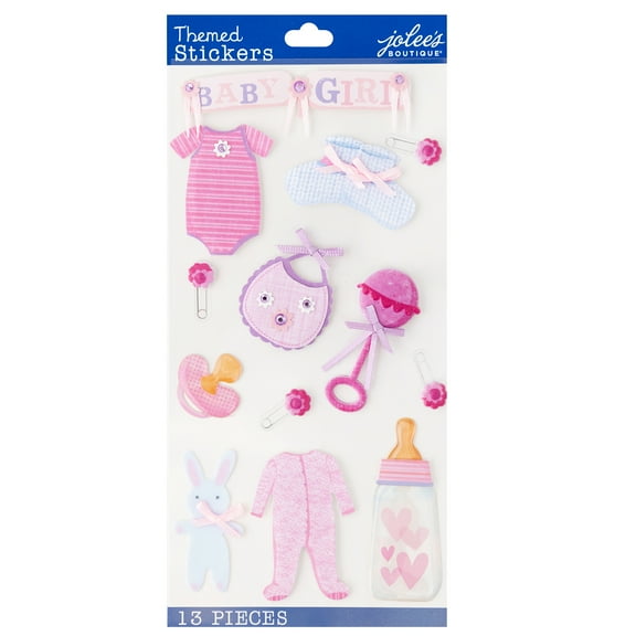 Wilton Jolee's Boutique Baby Girl Mixed Stickers, 13 Piece