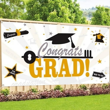 Graduation Decoration 2025 Banner Congrats Grad Black and Gold 2025 Party Supplies - Class of 2025 Banner for Graduation Decor (45X78 Inches)