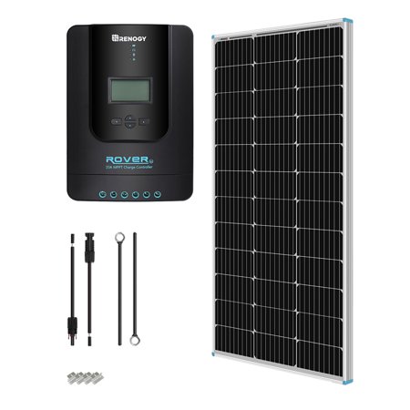 UPC: 0816360025078 | Renogy 100W 12V Monocrystalline Solar P anel Starter Kit with 20A Rover MPPT Charge Controllerr/Mounting Z Brackets/Tray Cable/Adaptor Kit for RV Solar Charging   Boats  Off-Grid System