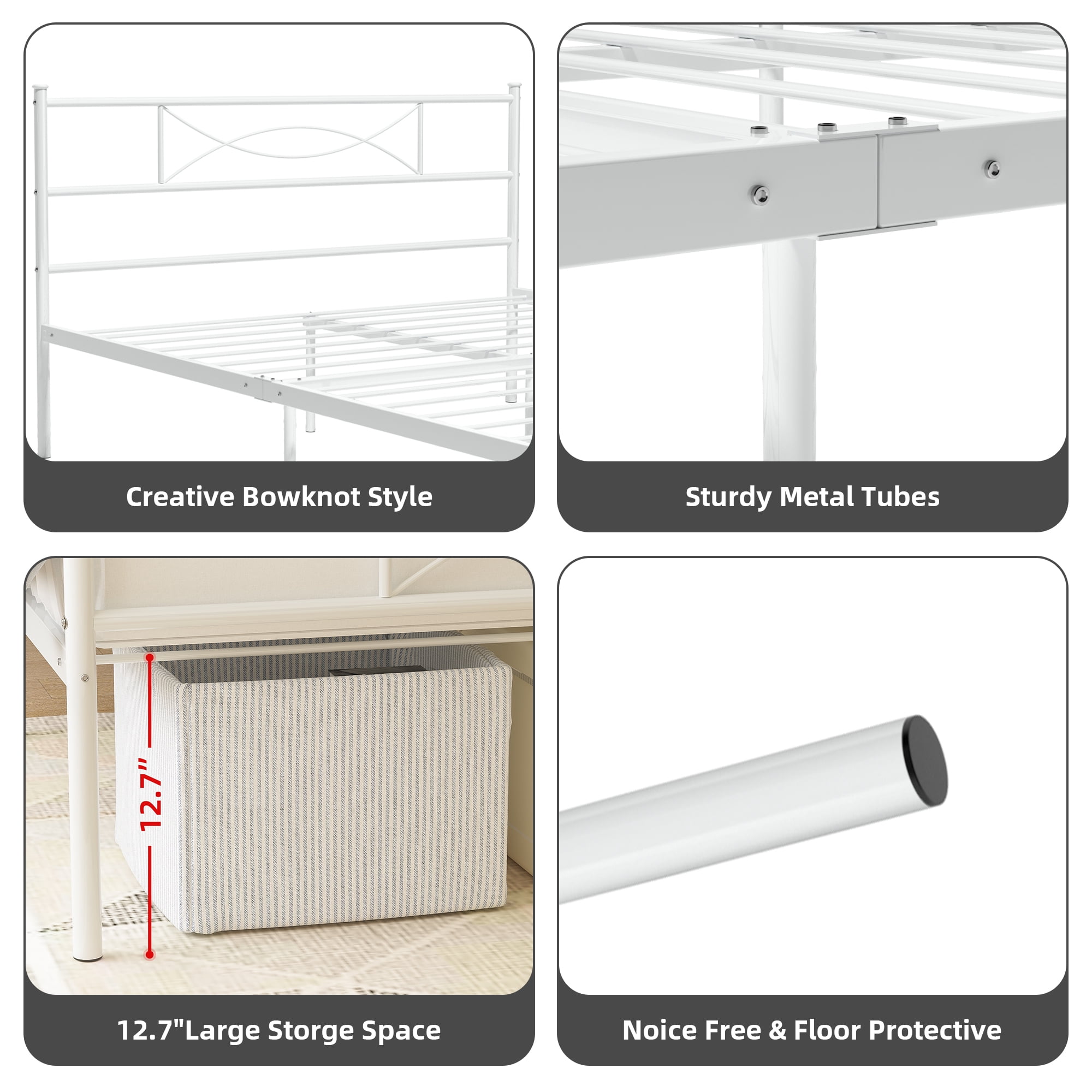 Yoneston Queen Size Metal Bed Frame Bedroom Mattress Platform Foundation with Headboard