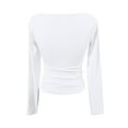 thumbnail image 4 of UoCefik Yellow Long Sleeve Shirt Women Solid Color Slim Fit Crop Top Cute Scoop Neck Tight T-Shirts Fall Basic Clothes White XS, 4 of 5