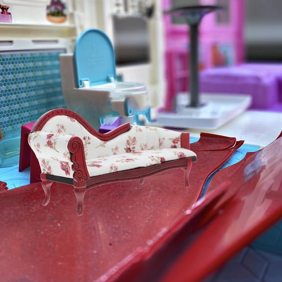 WHAMVOX Dollhouse Princess Couch Vintage Dollhouse Sofa Arm Chair 1:12 Scale Wooden Miniature Living Room Furniture Loveseat Mini House Decoration